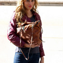 Brazilian actress Rebecca Da Costa sports a cut on her forehead as she films scenes for 'Motel' in New York City