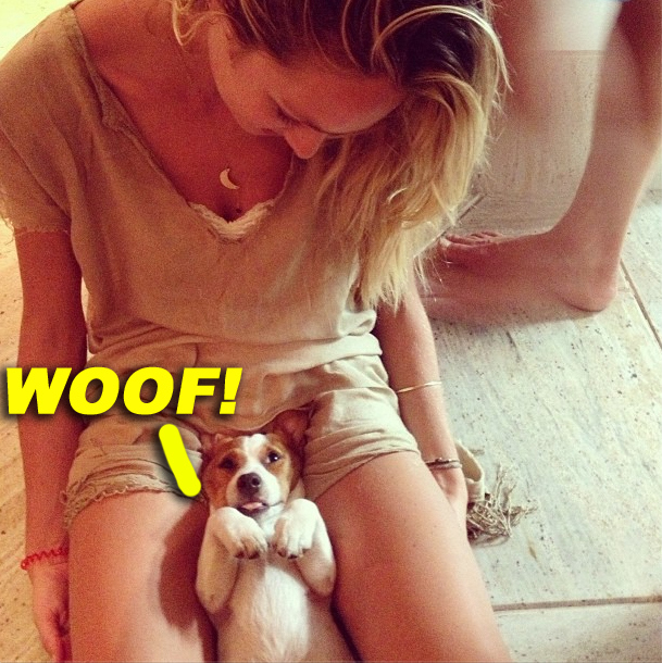 Candice Swanepoel & her dogs between her legs