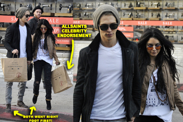 Actress Vanessa Hudgens and boyfriend Austin Butler seen hold hands while leaving the All Saints store in Beverly Hills