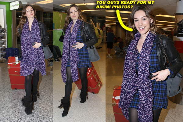 British star Kelly Brook travels with a trunk as she touches down in Miami