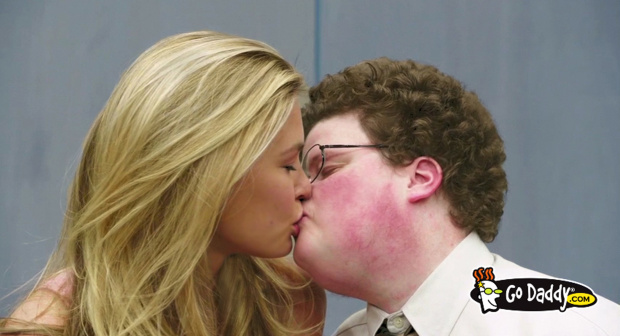 Supermodel Bar Refaeli smooches an unlikely suitor in Go Daddy Super Bowl ad
