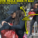 **EXCLUSIVE** Paula Patton covers her belly with a purse as she feeds the parking meter before heading into the gym