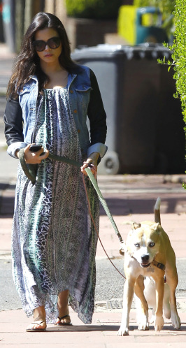 Pregnant actress Jenna Dewan takes her dogs for a walk on a sunny day in London, England on May 1, 2013.