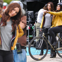 NYC: Megan Fox Chats With Her Body Double On “TMNT” Film Set