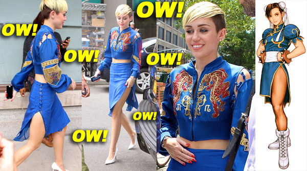Miley Cyrus wears blue Pucci kimono outfit for NYC Radio Roundup