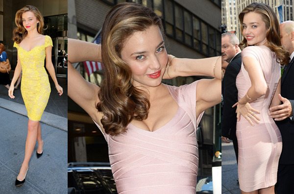 Miranda Kerr dazzles in a lacey yellow dress when out and about in NYC