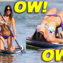 Claudia Romani paddleboarding in a thong bikini in Miami