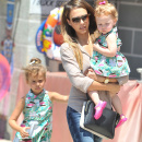 Jessica Alba heads to a beach party after shopping for toys with her daughters