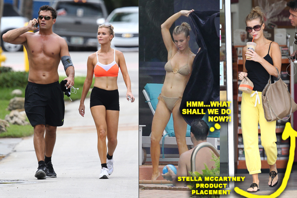 **EXCLUSIVE** Joanna Krupa wears a sports bra and shorts as she and husband Romain Zago go for a jog in Miami
