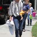 Molly Sims enjoys a park play time with her son Brooks in Los Angeles
