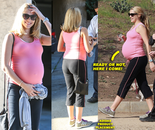 A Very Pregnant Teresa Palmer Takes Her Dog For A Walk