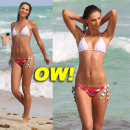 Fernanda Uesler in a watermelon print bikini at the beach in Miami