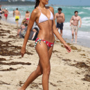 Fernanda Uesler in a watermelon print bikini at the beach in Miami