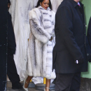 Rihanna leaving "Good Morning America" in a fur coat