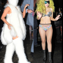 Lady Gaga seen wearing bikini, a sheer bottom and summer Hawaiian flowers and sea shells in New York City
