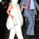 Lady Gaga seen in white furry outfit before her concert in NYC