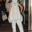 Lady Gaga seen in white furry outfit before her concert in NYC