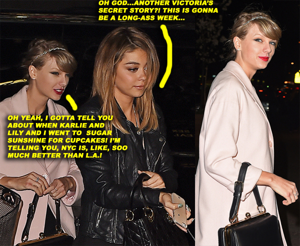 Taylor Swift and Sarah Hyland seen leaving KOI restaurant in New York City