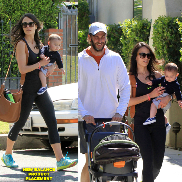 Jordana Brewster seen leaving after her gym session with husband Andrew Form and baby Julian in West Hollywood