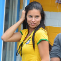 EXCLUSIVE: Adriana Lima seen without make up as she leaves a bar after Brazil Vs Cameroon World Cup Soccer game on the Lower East Side in New York City