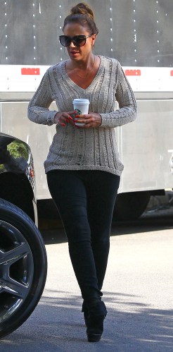 Leah Remini stops by to say on set of a commercial shoot featuring Jennifer Lopez.