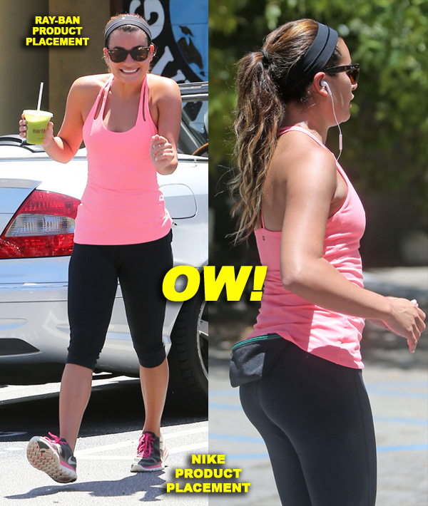 Exclusive... Lea Michele Stops For A Drink After A Run