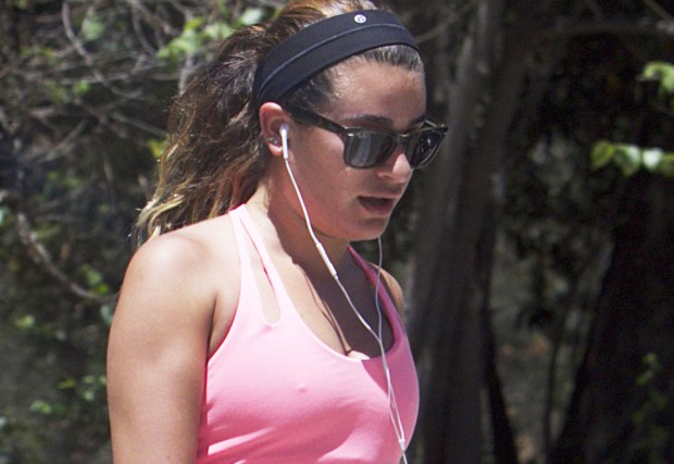 Exclusive... Lea Michele Stops For A Drink After A Run
