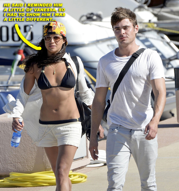UNLIKELY FRIENDS! Zac Efron and Michelle Rodriguez are seen getting off a boat together after enjoying the sun and the ocean on a boat in Porto Cervo, Sardinia