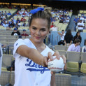 Celebrities watch the Los Angeles Dodgers v Los Angeles Angels