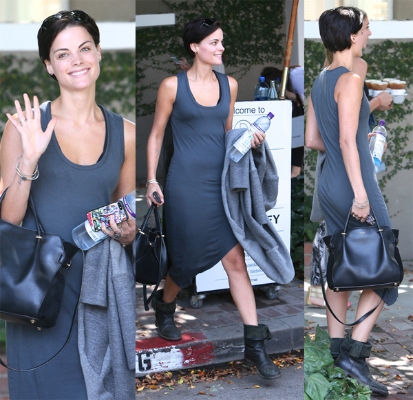 Jaimie Alexander leaving a cafe on Melrose Place