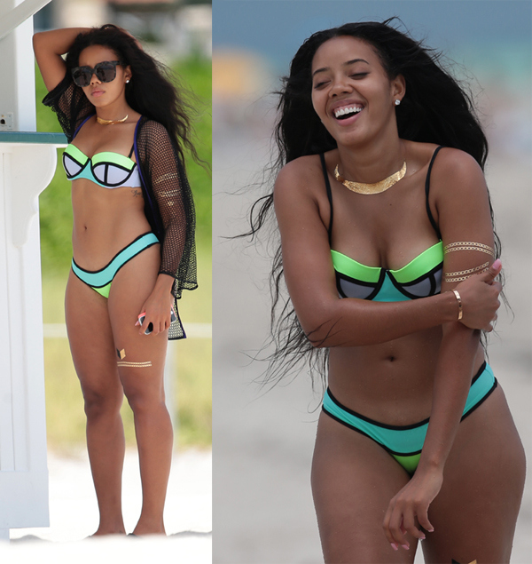 EXCLUSIVE: Angela Simmons rocks a neon bikini on the beach in Miami