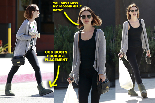 Leighton Meester picks up some lunch to go from Hugo's Restaurant in Los Angeles