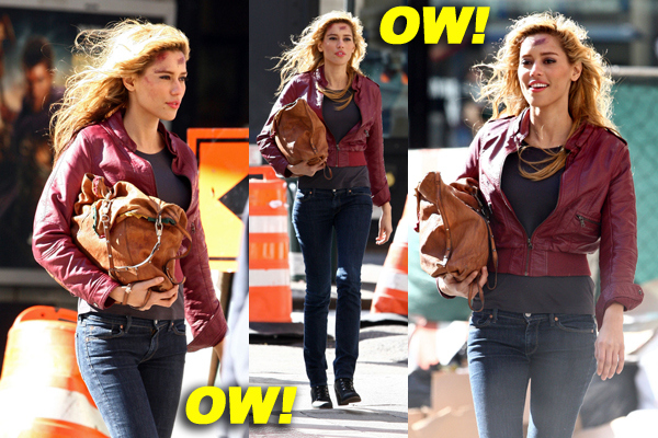 Brazilian actress Rebecca Da Costa sports a cut on her forehead as she films scenes for 'Motel' in New York City