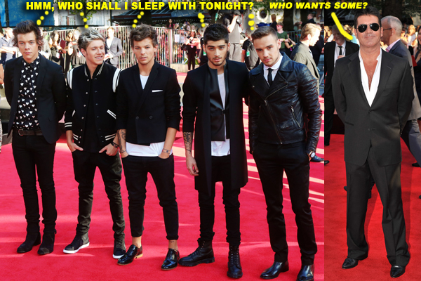 Harry Styles, Niall Horan, Louis Tomlinson, Zayn Malik and Liam Payne; Simon Cowell
