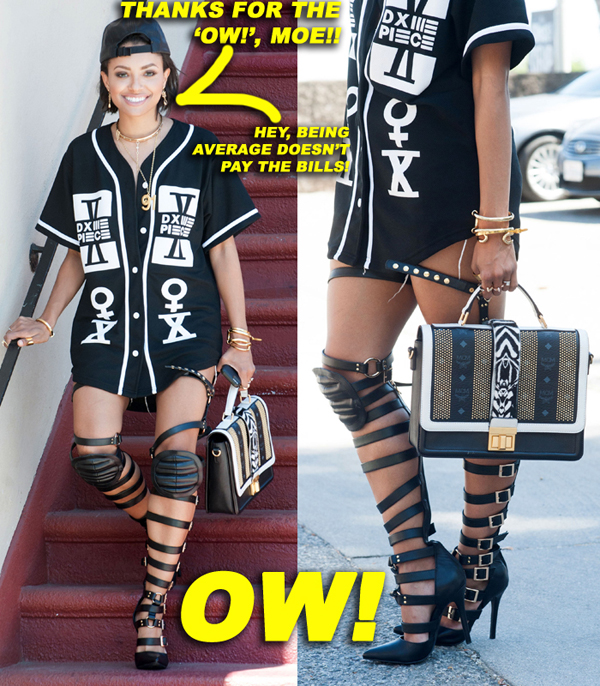 EXCLUSIVE: Kat Graham rocks some intense gladiator style high heels with knee pads attached, as she leaves a meeting in West Hollywood