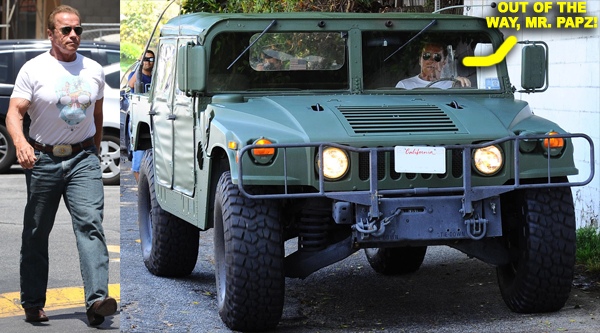 Arnold Schwarzenegger Drives His Hummer To Lunch