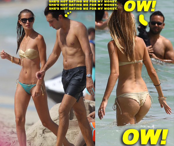 Italian actress and model Sveva Alviti shows off her bikini body on the beach with her boyfriend Francesco Pozzessere in Miami
